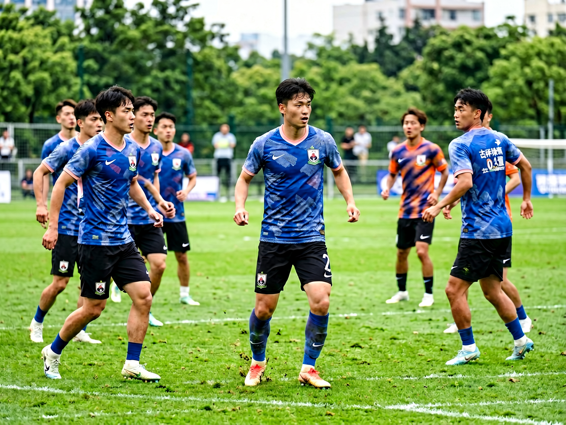 球队训练场上球员进行战术演练